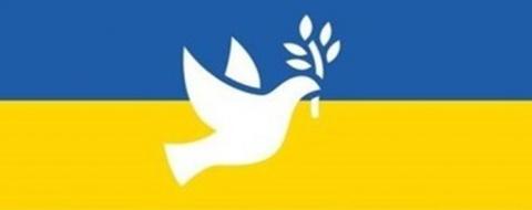 Fahne Ukraine mit Friedenstaube